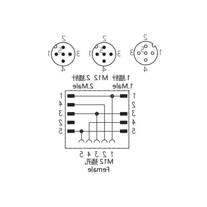 M12 5Pin母/2M12 5Pin公，y型连接器，644446