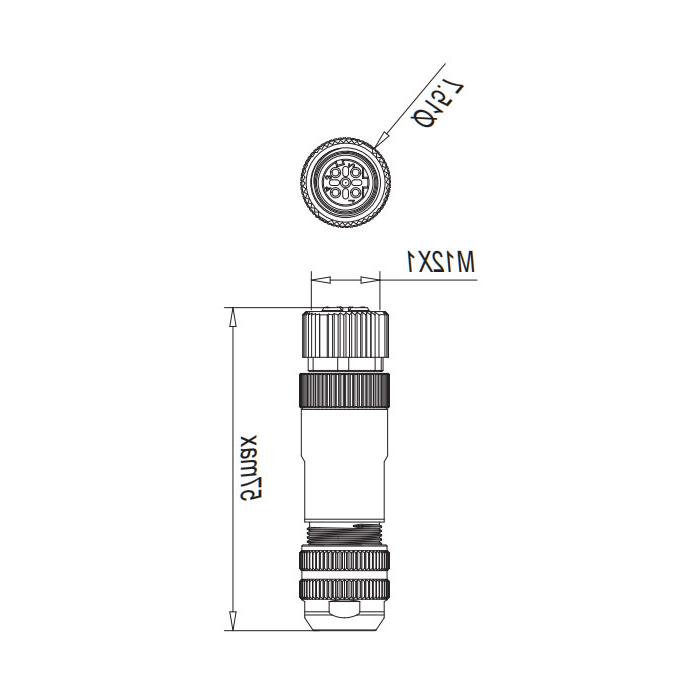 M12 4Pin、D-coded、Straight type female、嵌入的终端、Metal shielding、0CF421 